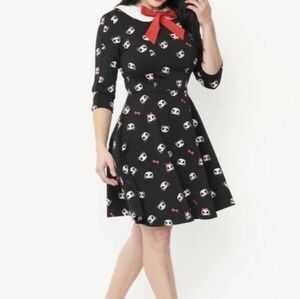 Unique Vintage Brand Black Panda Dress With Red Tie In Front.